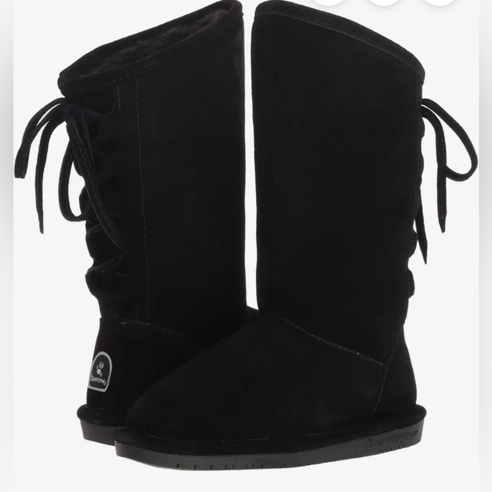 Bearpaw Kids Phylly Black Suede Tall Suede, Wool, & Lambskin Boots Size 2